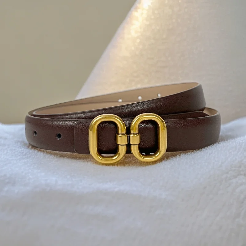 حزام نسائي على الطراز الكوري ذو ملمس راقي مع إبزيم ناعم فريد، حزام خصر رفيع، متعدد الاستخدامات للتنانير والجينز، الخصر أ