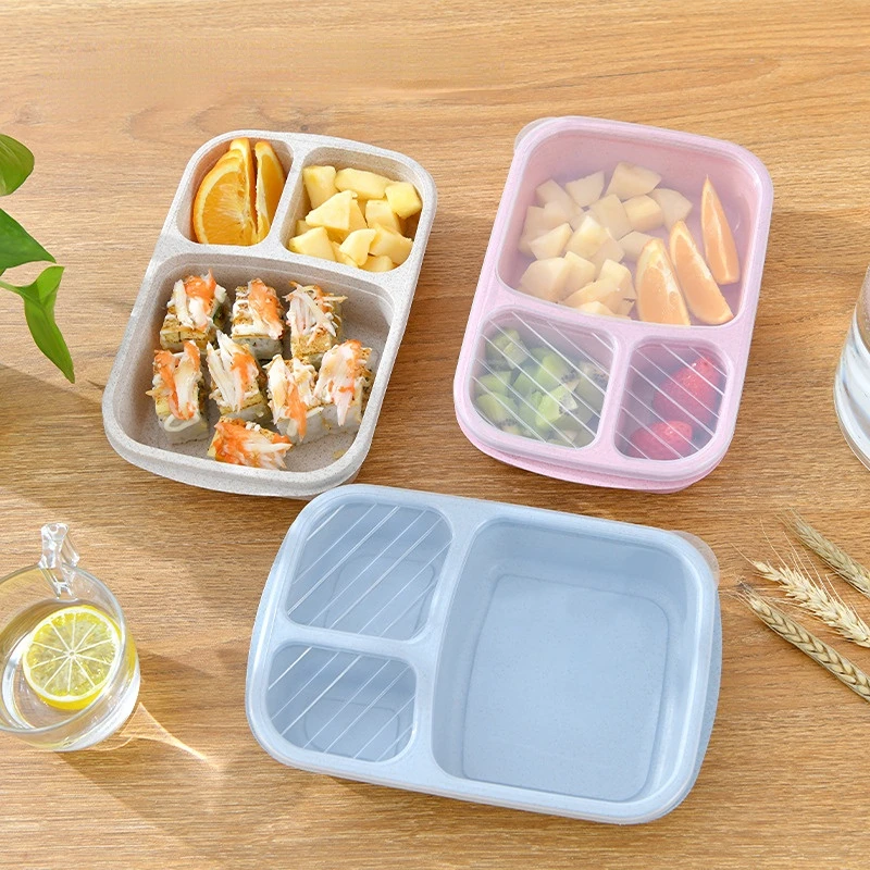 Microwave Lunch Box Wheat Straw Dinnerware Food Storage Container Children Kids School Office Portable Bento Box Lunch Bag