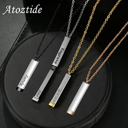 Atoztide-collares cuadrados retráctiles personalizados para hombre y mujer, joyería de acero inoxidable de alta calidad con nombre grabado, regalo familiar