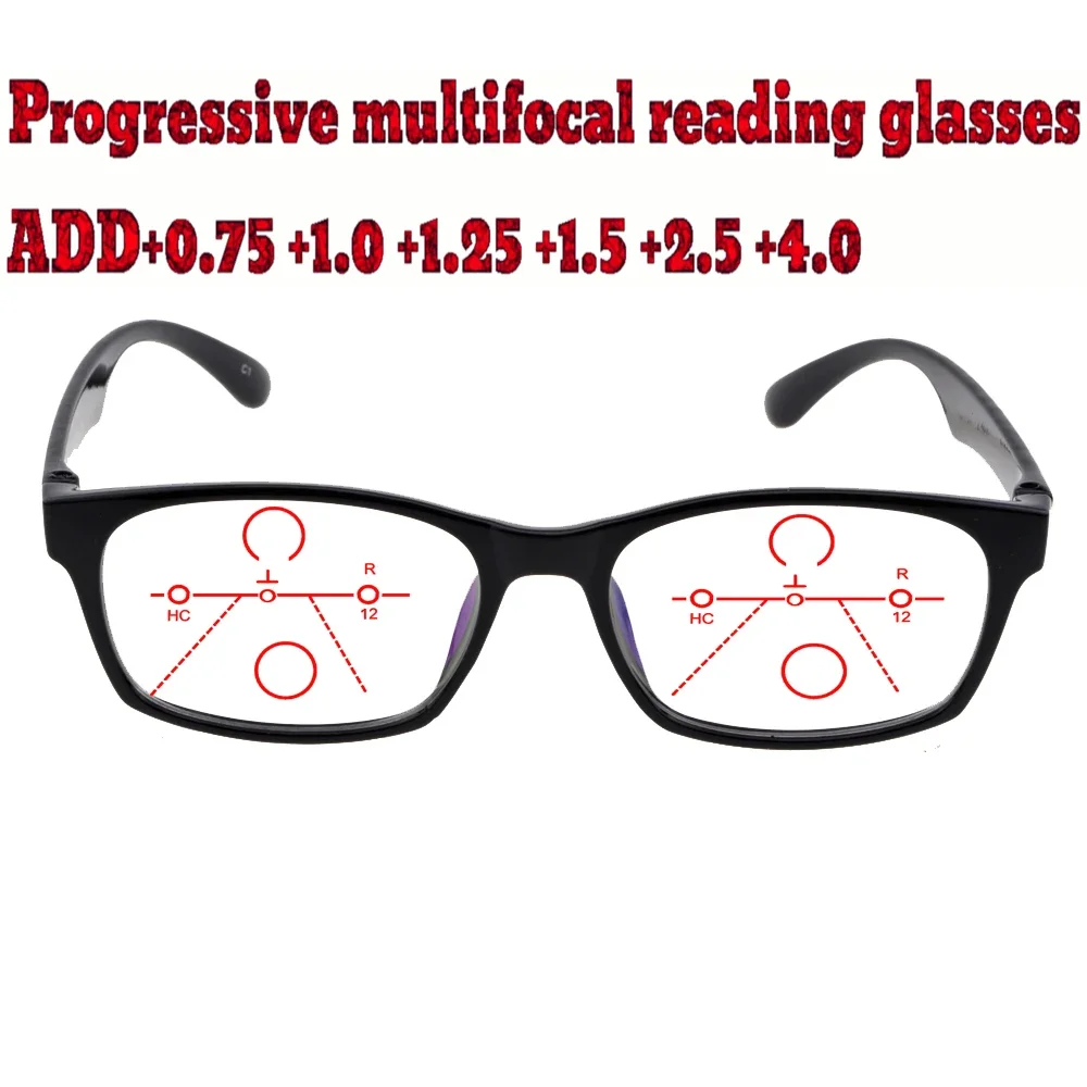 

Progressive Multifocal Anti Blu Light Reading Glasses Black Frame Men Women High Quality +1.0 +1.5 +1.75 +2.0 +2.5 +3 +3.5 +4