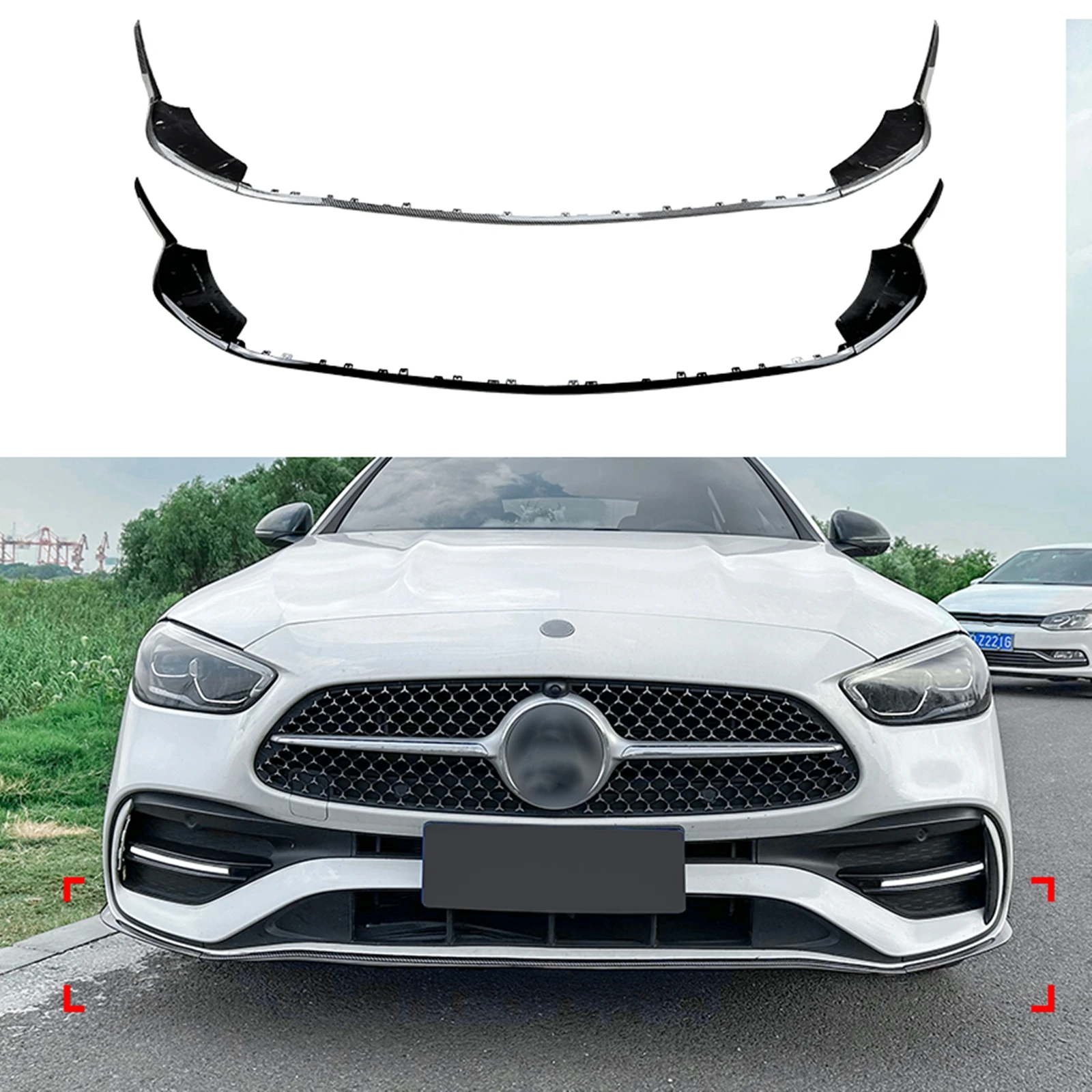 

For Mercedes Benz C Class W206 S206 C200 C260 C300 C43 AMG 2022-2024 Front Bumper Spoiler Lip Carbon Fiber Look Lower Splitter