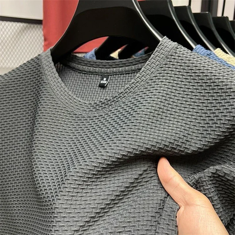 Sommer Mesh Eis Seide T-shirt Männer Kurzarm Rundhals Neue Halbe Hülse Männer Dünne Einfarbig Tees Top Hohe stretch T-shirt