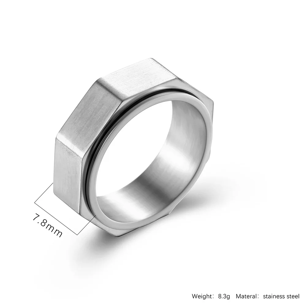 Titanium Stainless Steel Relieving Anxiety Ring for Men Octagon Spinner Nut Shape Ring Stress Relief Wedding Band Ring