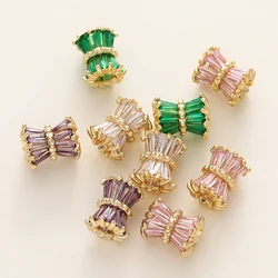 2pcs 18K Gold Color Plated Brass Big Holes Spacer Beads with Zircon for DIY Bracelet Necklace Jewelry Making Accessories