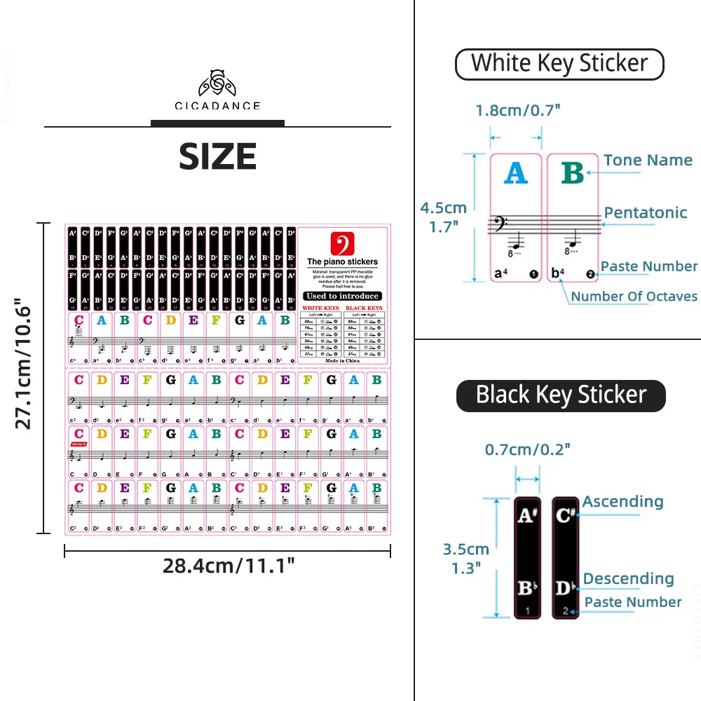 Transparent Piano Keyboard Stickers 88/76/61/54/49/37 Key Detachable Music Decal Notes Electronic Piano Symbol Music Accessories