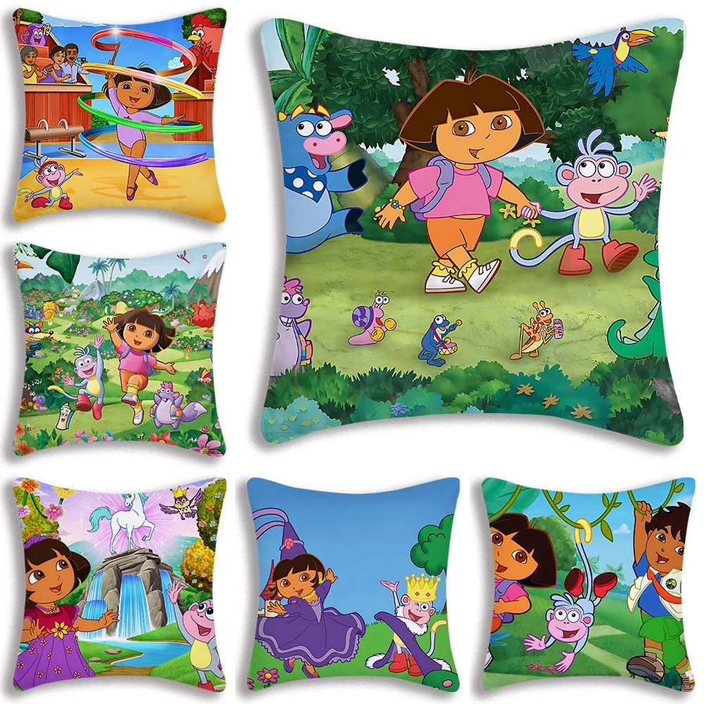 Dora the Explorer Pillow Covers Cartoon Sofa Decorative Home Double-sided Printing Short Plush Cute Cushion Cover