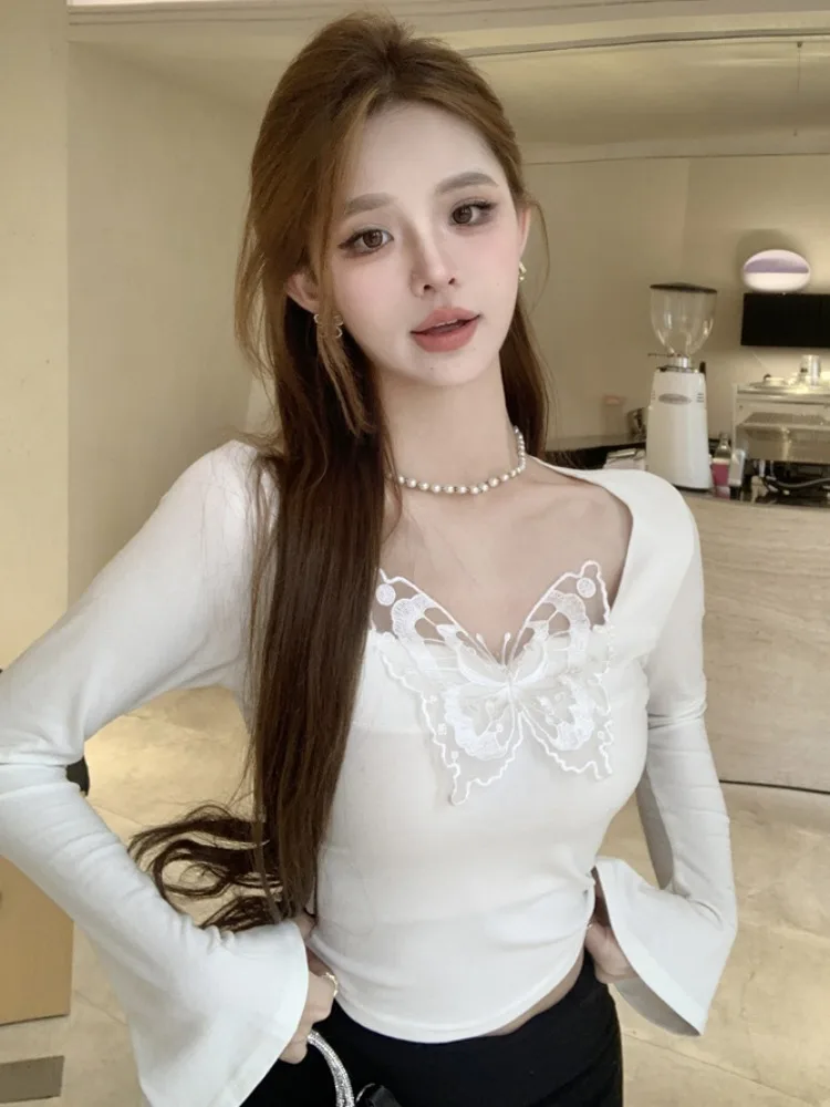 

Pure Desire Embroidery Short Tight Women's T-shirt Spring New Style Sweet And Spicy Girl Base Shirt Sexy Bodycon Top