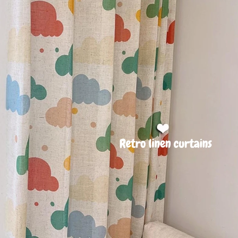 Cute and Minimalist Rainbow Clouds Curtains for Living Room Bedroom Dining Room  Linen Blackout Dopamine Colored Gauze Curtains