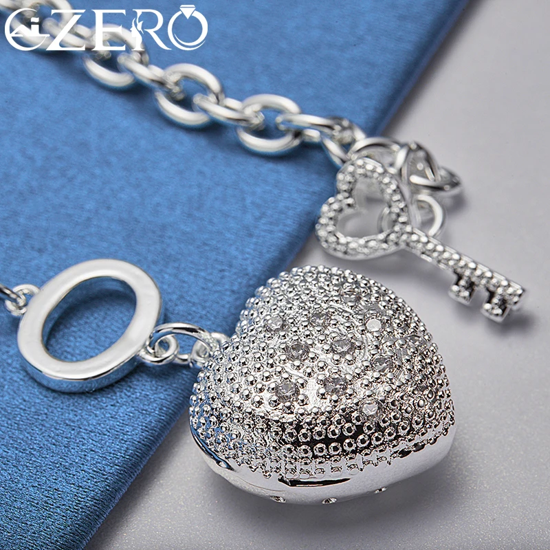 ALIZERO 925 Sterling Silver AAA Zircon Heart Pendant Necklace Bracelet Ring Set for Woman Wedding Engagement Party Jewelry Gifts