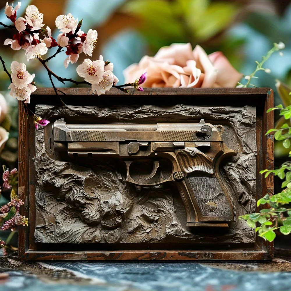 Vintage-Inspired Metal Wall Art, SIG Pistol Design, Decorative Sign for Home, Gym, Ideal Gift for Gun Enthusiasts and Collectors