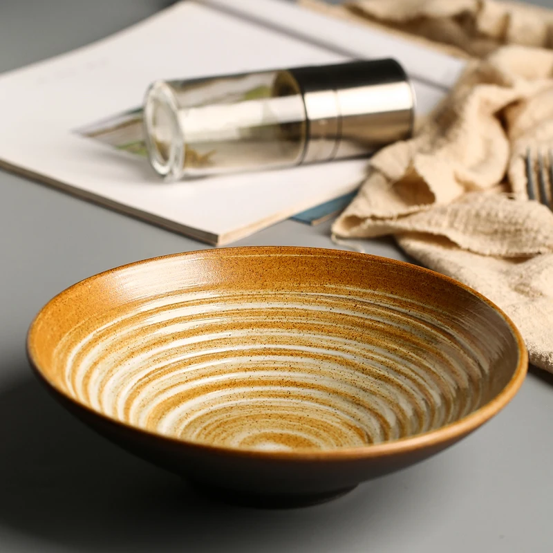 Ceramic Noodle Bowl Simple Soup Bowl Japanese Coarse Rice Bowl Commercial Handmade Bamboo Hat Bowl Salad Bowl Household