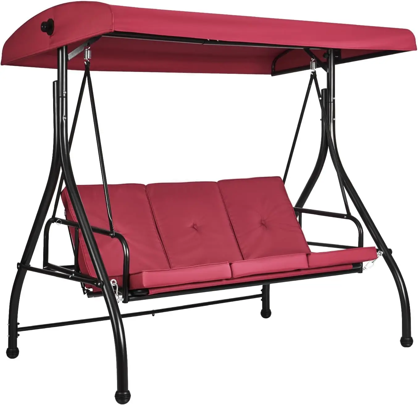 

2 in 1 Outdoor Porch Swing, 3-Seat Patio Chair with Adjustable Cushions, Burgundy