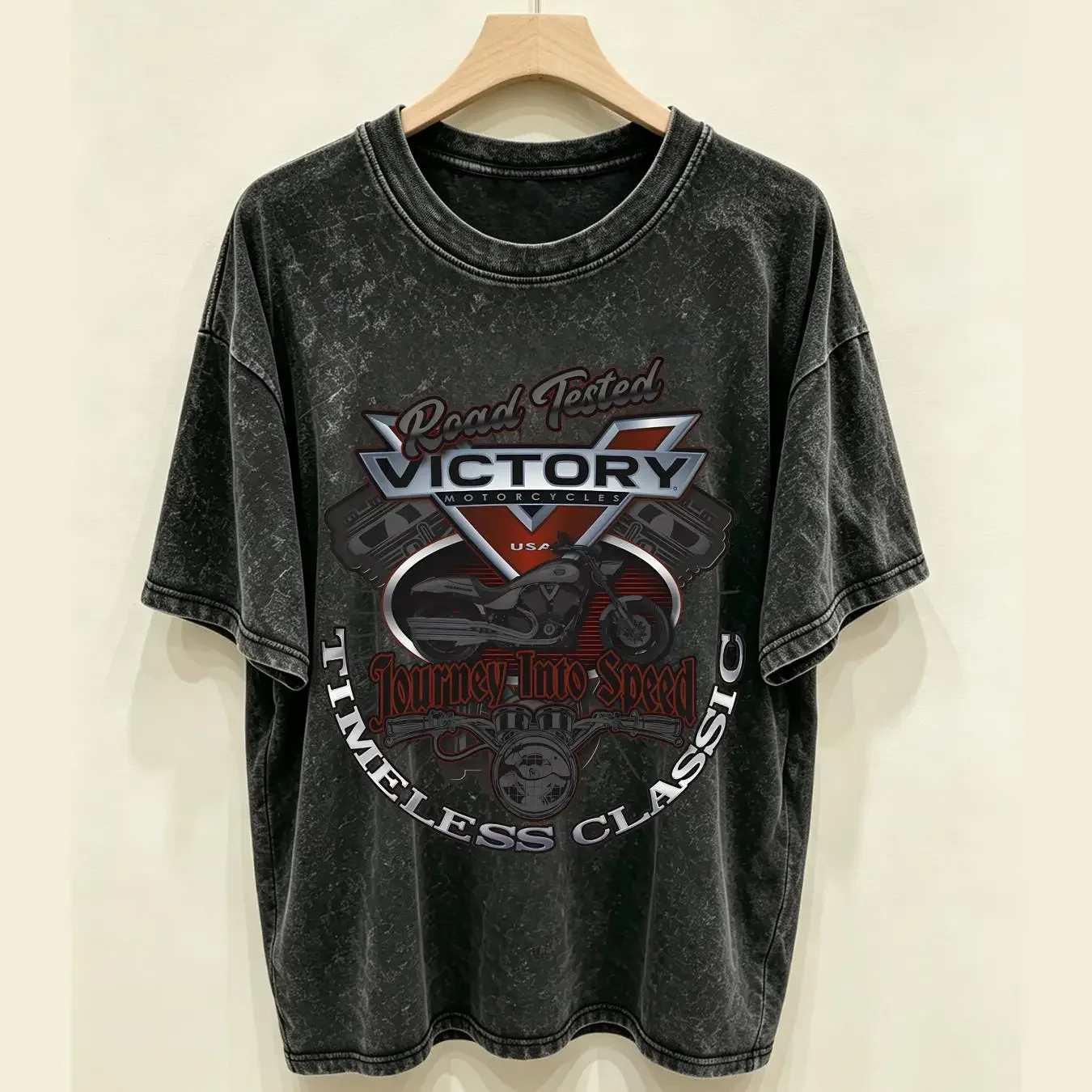 washed T Shirt Victory Motorcycles Softstyle vintage Washed Stretched Stylish Breathable Unisex Versatile Slightly streetwear