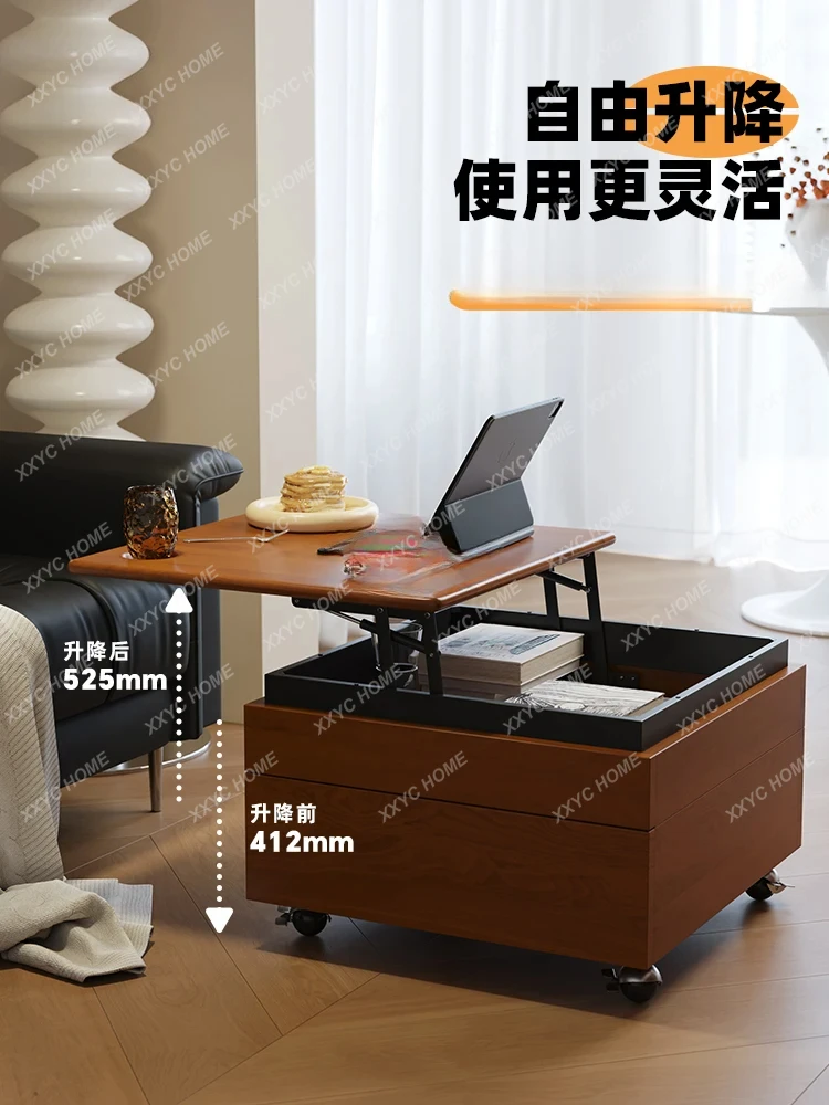 

Lifting coffee table Solid wood removable folding sofa side cabinet Multifunctional side table