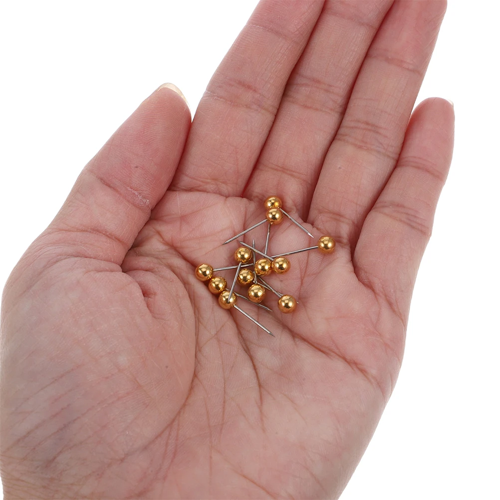 

600 pcs Golden Round Head Pins Thumb Tacks Metal Plastic School Office Home Craft Sewing Ball Bead Display Travel Map
