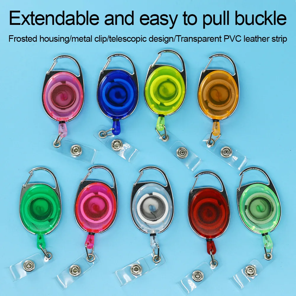 Oval Transparent Badge Reel Retractable Keychain Clip for Name ID Card Easy To Pull Metal Badge Holder Reels Office Supplies
