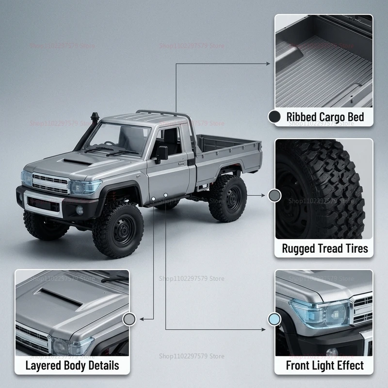 MN82 Upgraded PRO Off-Road 4WD Pickup Truck 1:12 Scale RC Car with Headlights 2.4G Remote Control Toy Gift for Kids Outdoor Play
