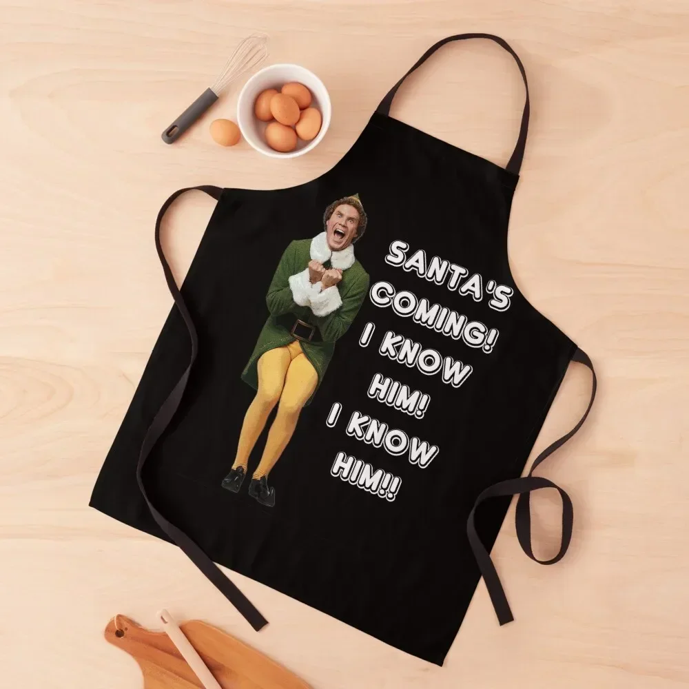 SANTA'S COMING! I KNOW HIM! Elf The Movie Will Ferrell Buddy Christmas Apron cook wear Chef jacket men Cooking Apron