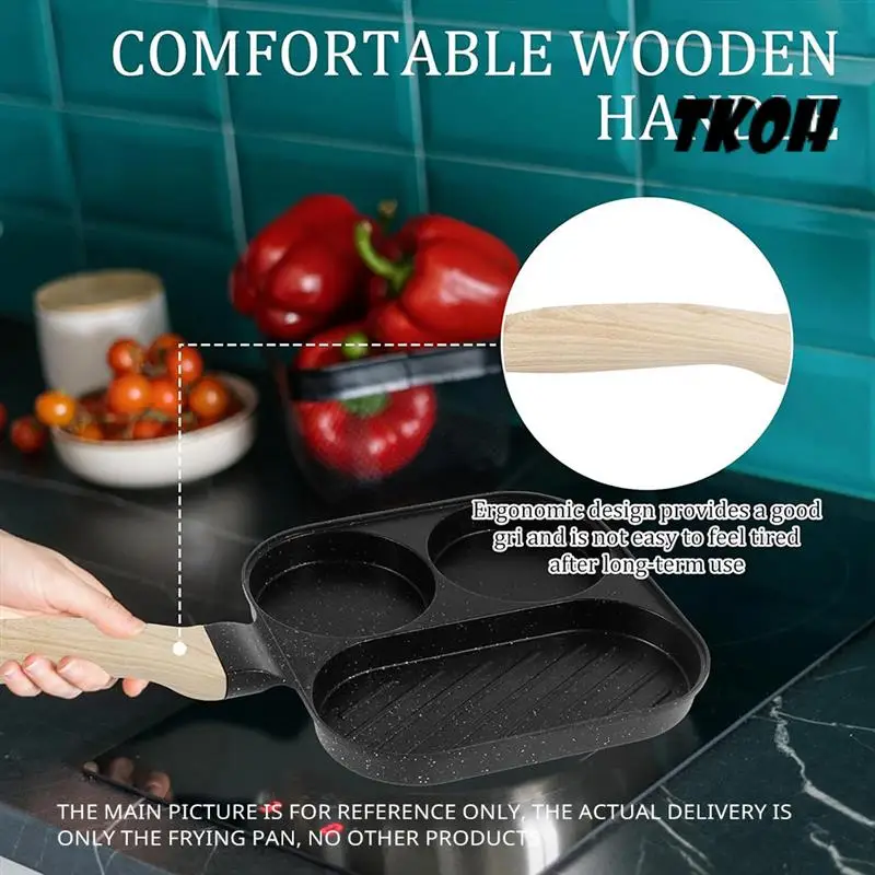 

TKOH-Egg Frying Pan 3 In 1 Egg Frying Pan Non-Stick Omelette Pan With Wooden Handle Kitchen Breakfast Egg Cooking Pan
