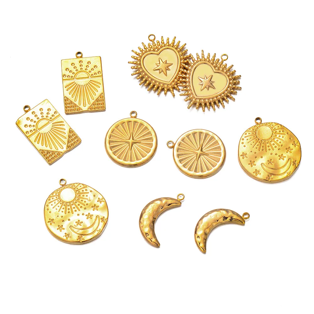 Wholesale 10pcs Stainless Steel Gold Color Sun Moon Star Charms Pendant for DIY Women Fashion Jewelry Earrings NecklacesFindings