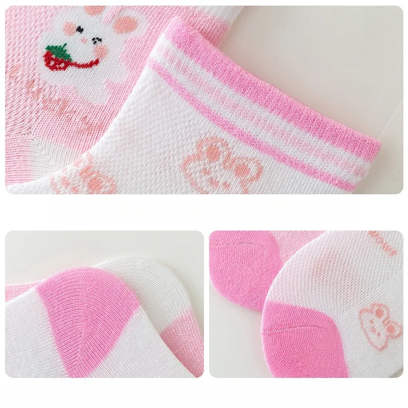 10 Pairs Children\'s Socks Summer Thin Girls Socks Breathable Mesh Cotton Socks Cute Style Mid Tube Socks