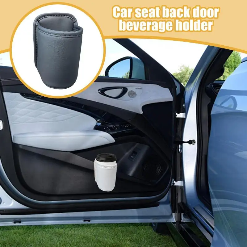 Portable PU Leather Back Seat Cup Holder Car Door Drink Rack Stand Car Water Cup Holder Beverage Holder Trash Can