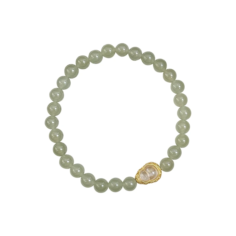

Guofeng new Chinese natural clear water Hetian jade gourd sterling silver bracelet retro niche design bracelet