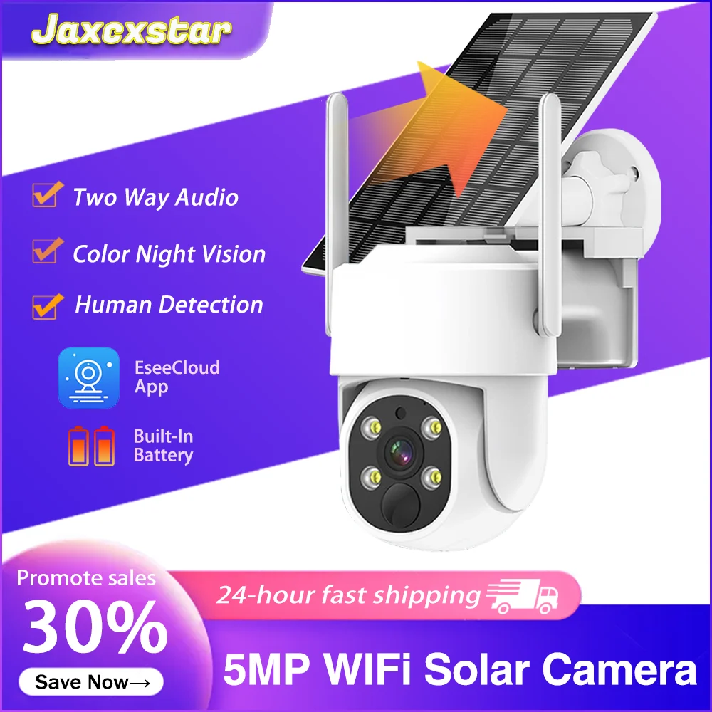 

5MP PTZ IP WiFi Camera Solar Power Low Comsunption Panel Built-in Battery Surveillance Cameras PIR Human Detection Outdoor IP66