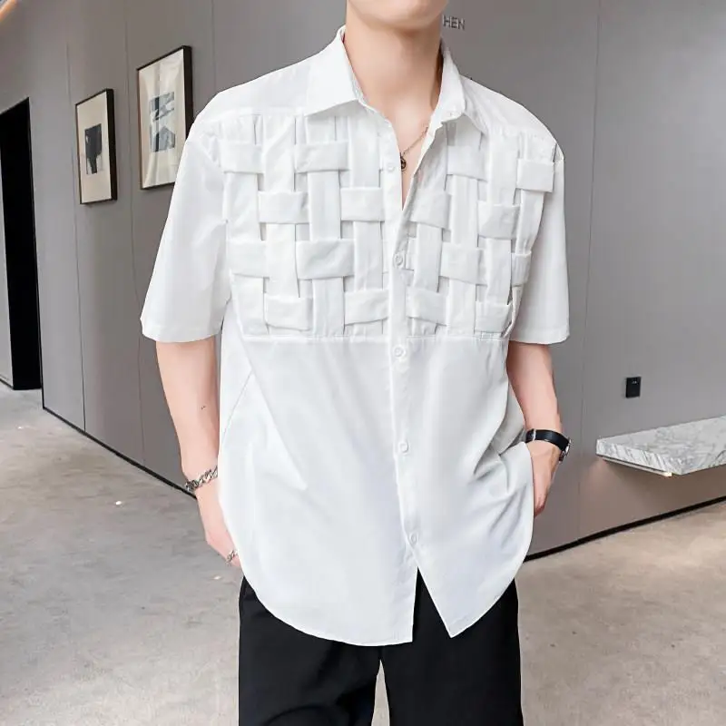 

Loose Fit Short Sleeve Shirt Men's Japanese Style Color Trendy Brand High End Casual White Shirt Youthful Summer Fashion