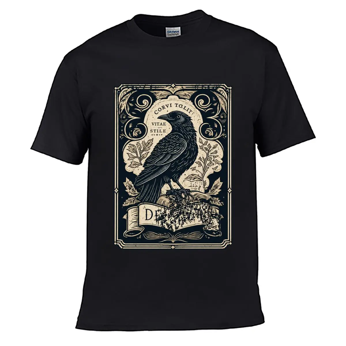 Gothic Raven Vitae Stile Botanical Book Illustration short-sleeved T-shirt