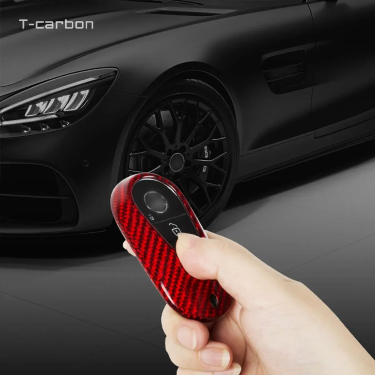 T-carbon Car Key Case Cover Shell For Mercedes Benz 2021 C /S Class W223 W206 S350L S400L S450L S500L Carbon Fiber Protector