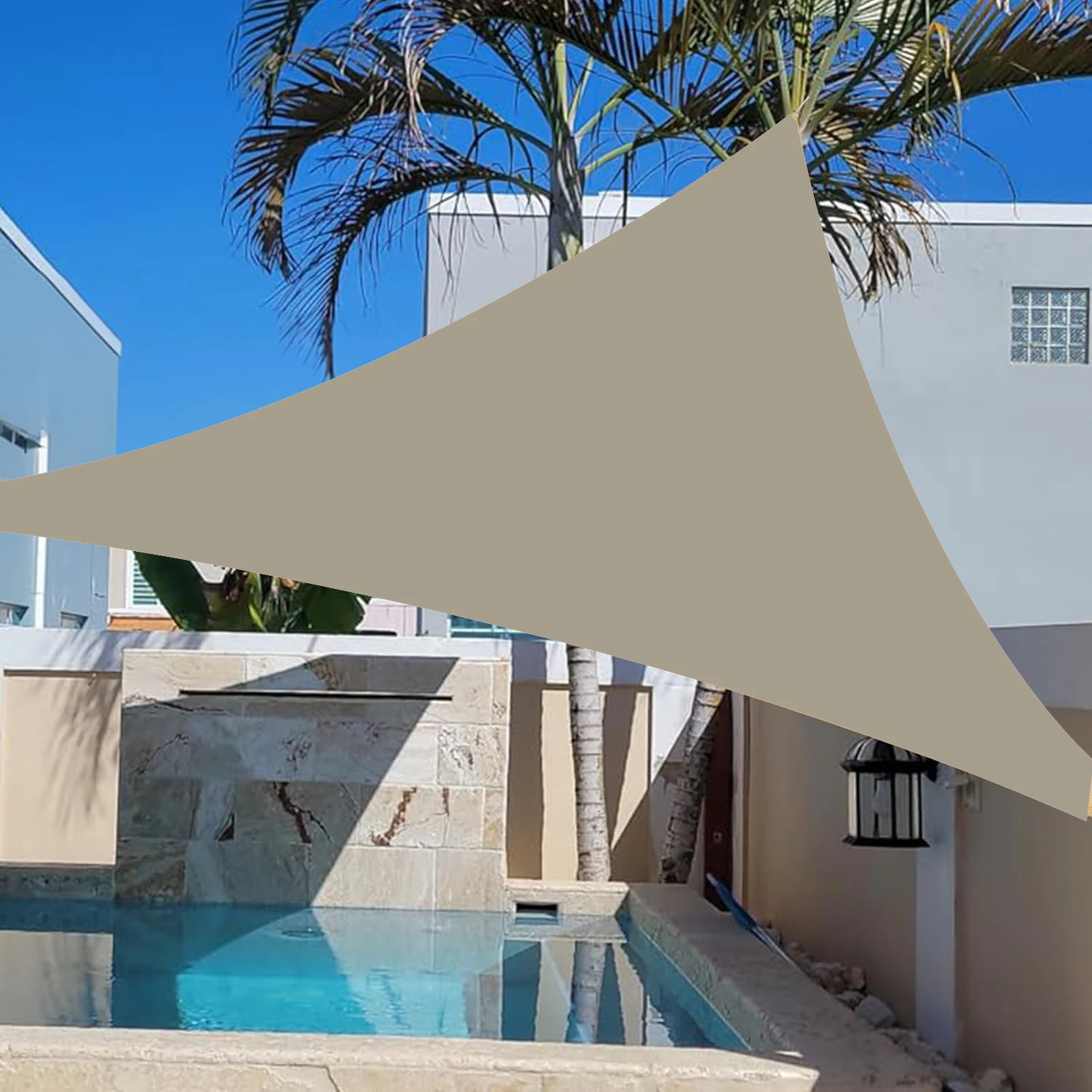 Triangular sun sails, triangular sunshades, and outdoor patio awnings—perfect for backyard gardens and poolside shade,