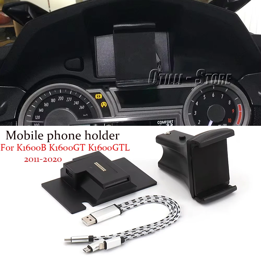 

New Motorcycle Accessories Shock Absorption Mobile Phone Bracket USB Charging Holder For BMW K1600B K1600GT K1600GTL 2011-2020