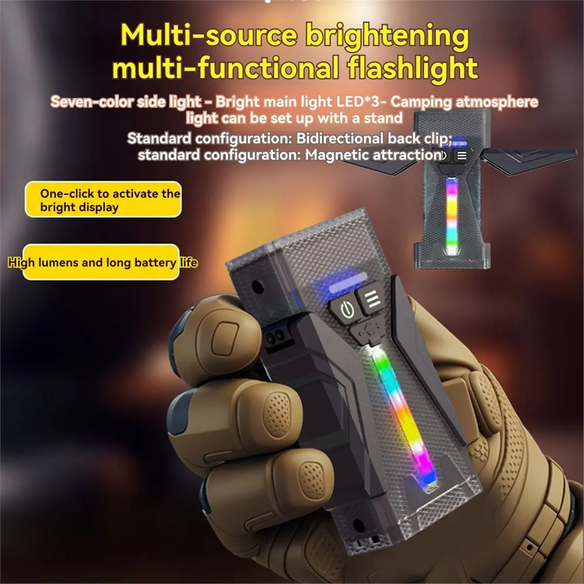 

(AIMA) Перезаряжаемый светодиодный мини-фонарик EDC с RGB-подсветкой, водонепроницаемый, с клипсой и магнитом на торце