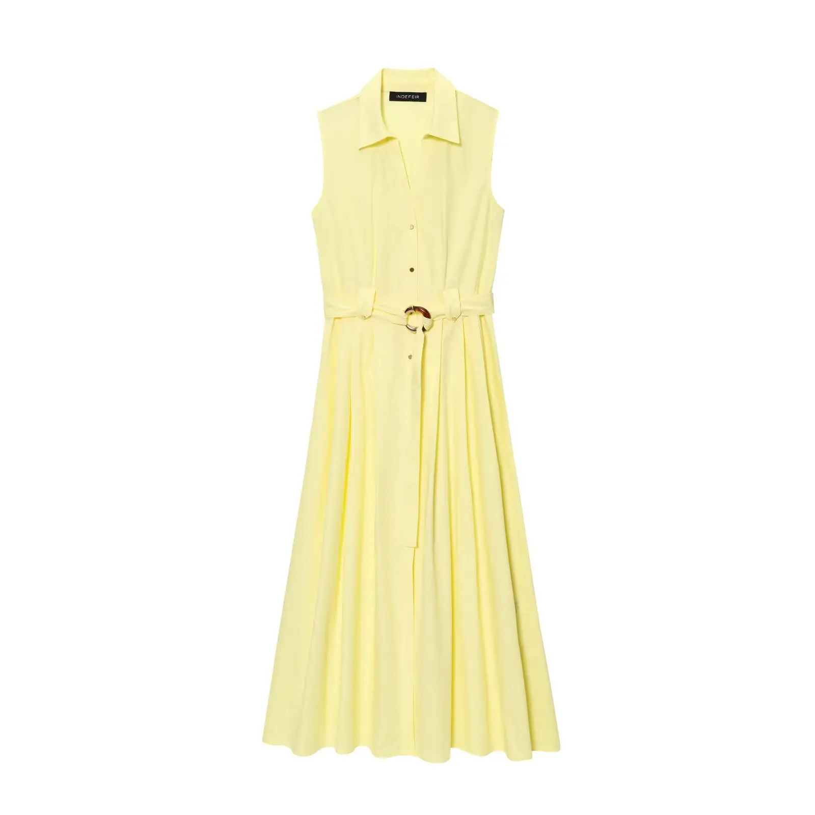 

Women's Sleeveless Lapel Elegant Midi Dress Female Fashion Single Breasted Belt Design Commuter Slim Casual Summer Dress