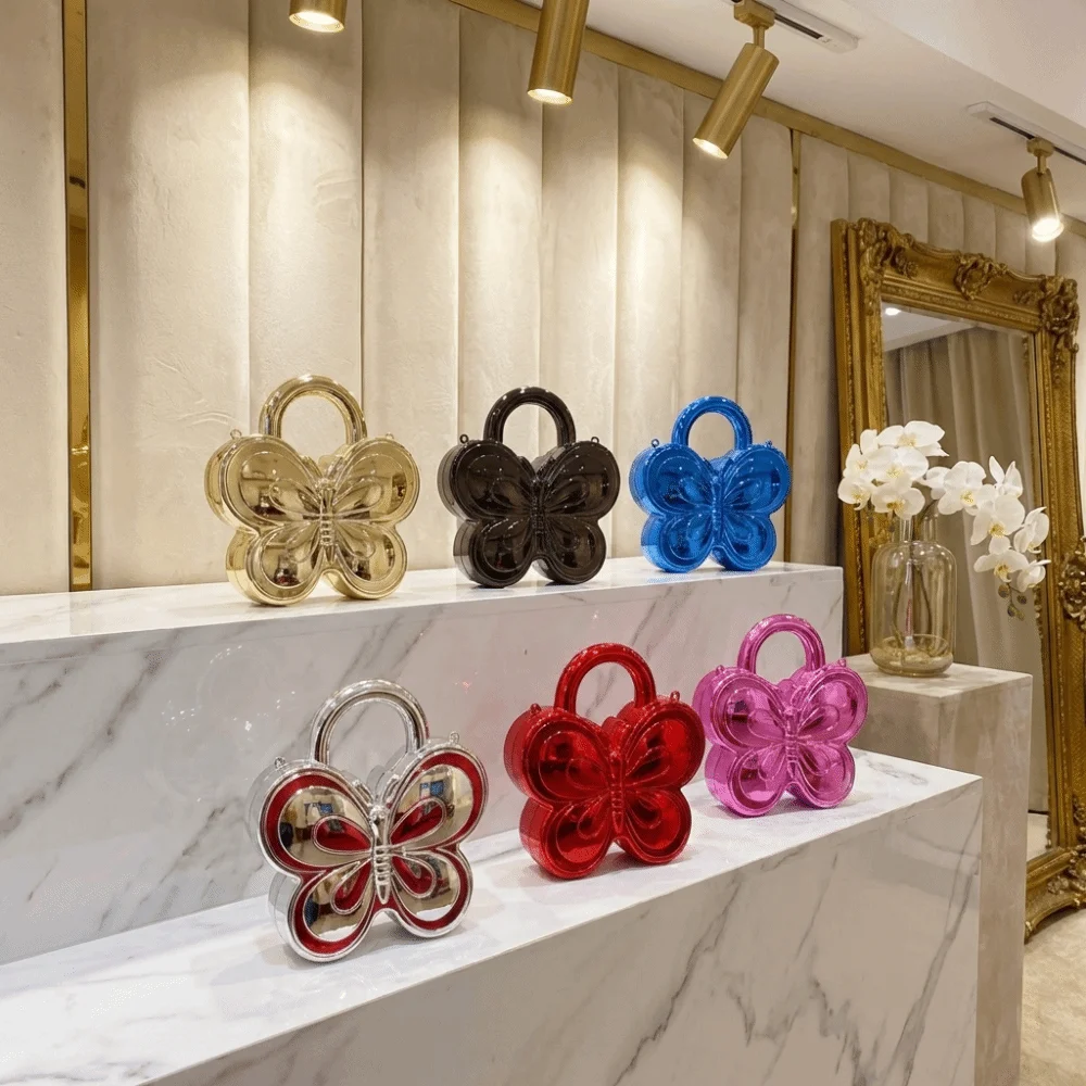 Elegant Shiny Butterfly Shaped Crossbody Bag Solid Funny Clutch Purse Versatile Mini Acrylic Evening Bag Prom