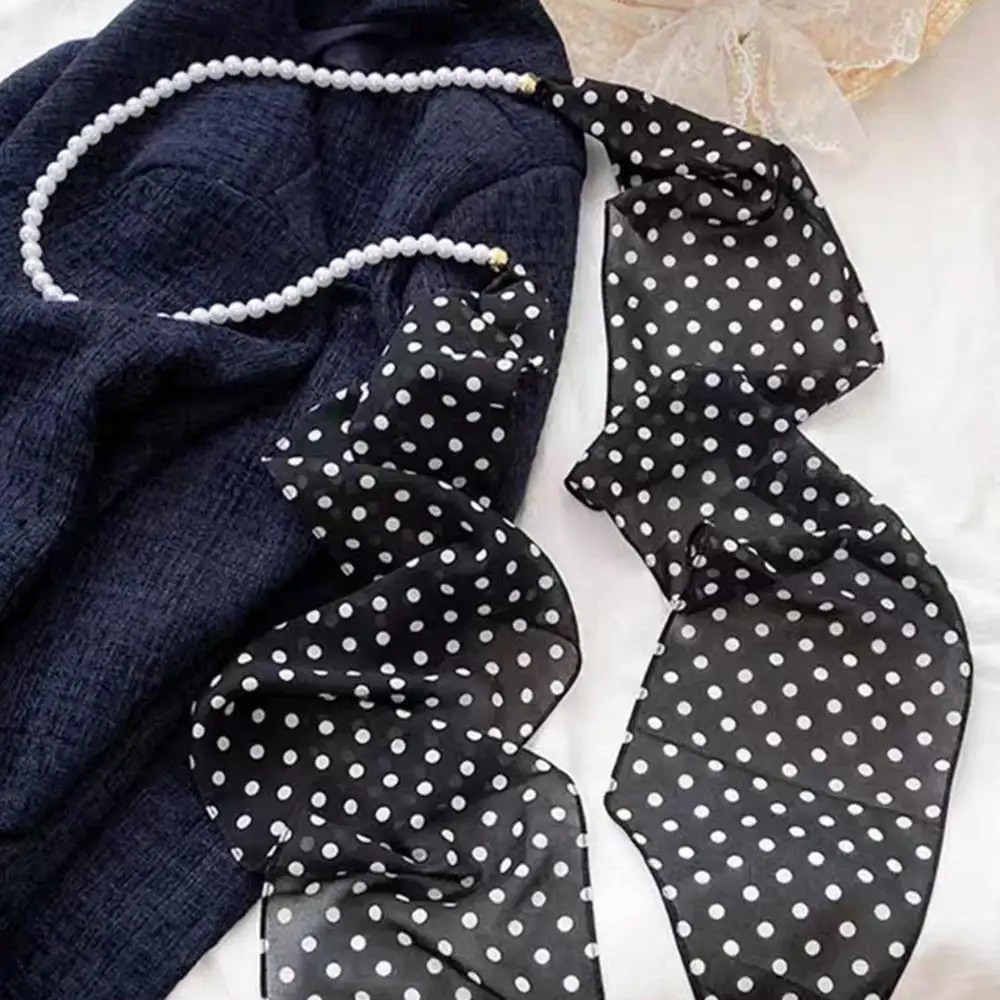 Sciarpa di seta moda donna Stampa Sciarpa a pois Cintura Boho Fascia per capelli Elegante fazzoletto da collo femminile Sciarpa lunga in raso di lusso Nastri per borse