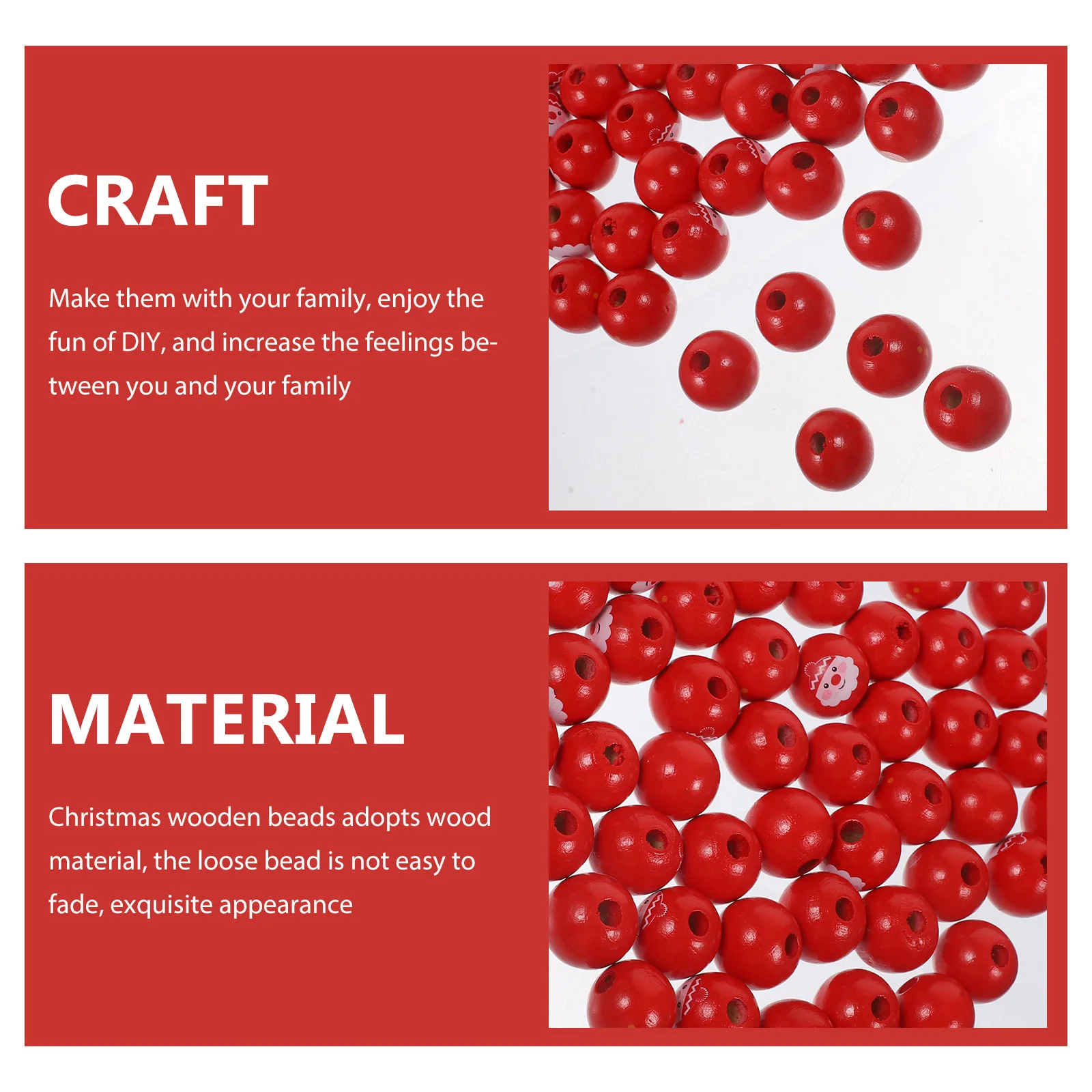 

60Pcs Christmas Wooden Beads Round Smooth Surface Loose Beads for DIY Garland Making Jewelry Craft Supplies Bracelet DIY Bead