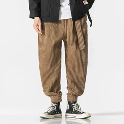 Winter Men Pants Japanese Styles Waistband Corduroy Thick Warm Casual Pants Men Fashion Loose Jogging Sweatpants New Street Male