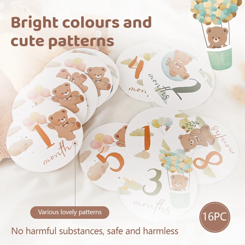 Baby Bear Milestone Number Monthly Memorial Cards Newborn Birthday Gifts Souvenir Newborn Birth Photo Photography Accessories