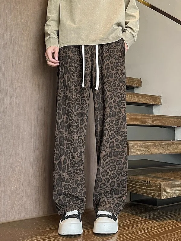 

Loose Straight Leg Printed Casual Pants for Men Large Size Leopard Print Comfortable Fit American Sle Autumn New Arrivals