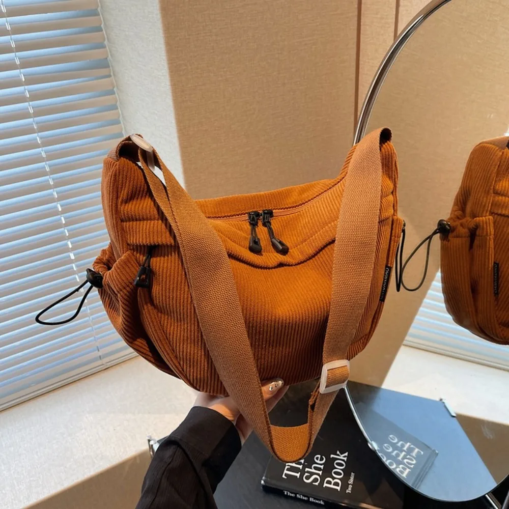 

Женская вельветовая повседневная сумка на плечо, большая вместительная сумка в форме полумесяца, повседневная сумка-мессенджер с регулируемым ремешком, модные однотонные сумки через плечо