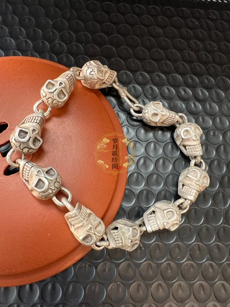 2026 Hot S925 Tibetan Silver Skull Bracelet, Lucky Blessing & Fortune Jewelry, Fashion Personalized Gift for Men & Women