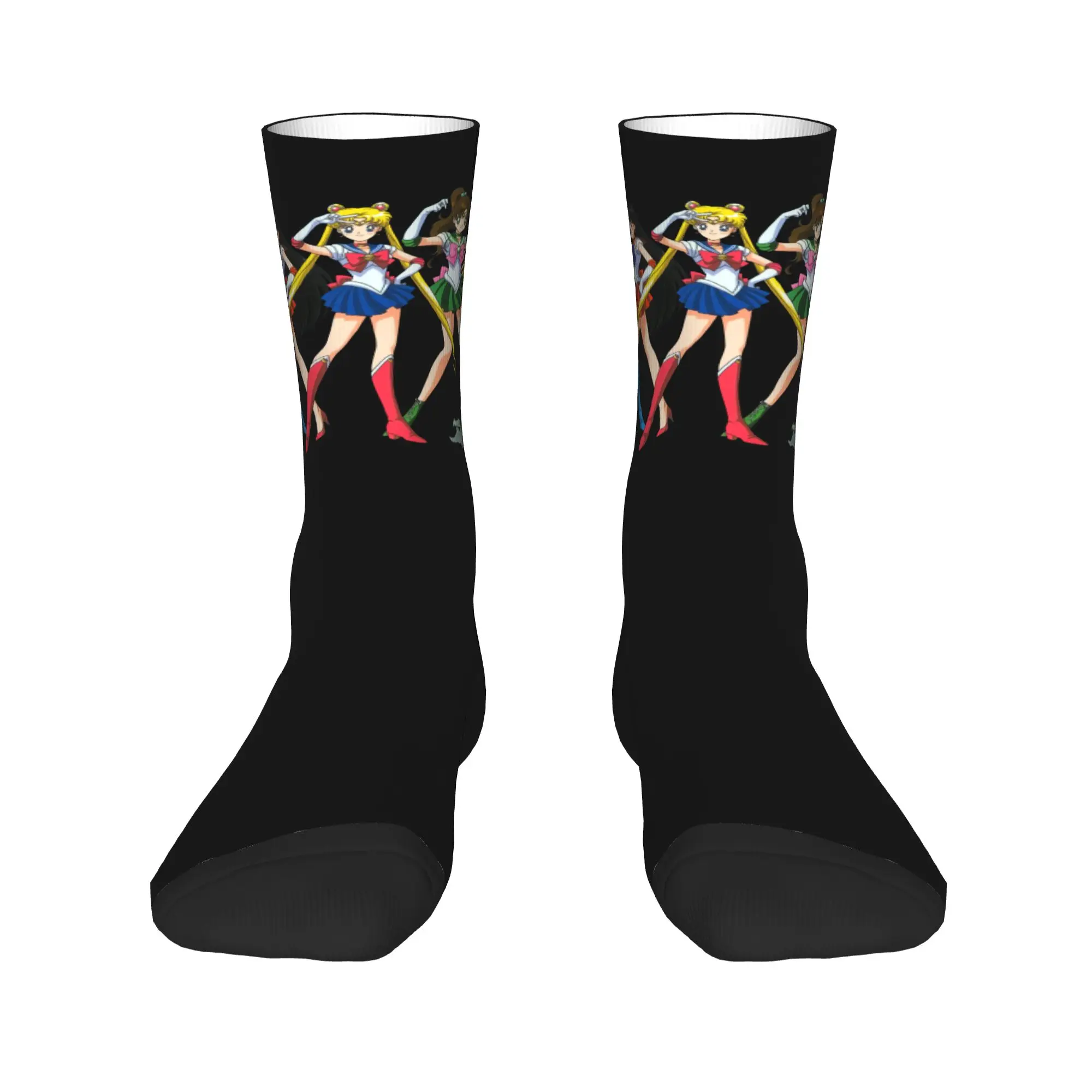 Custom Japanese Shojo Manga Sailor Men Women Crew Socks Unisex Fashion 3D Print Anime Moon Girl Dress Socks