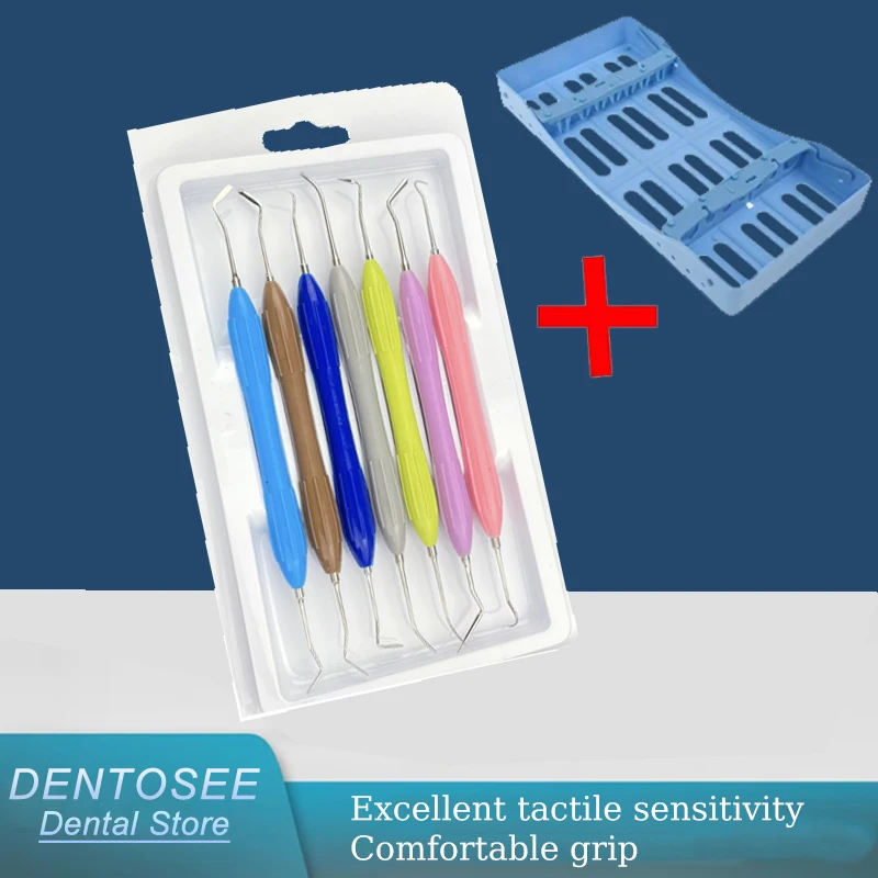 

Dental Aesthetic Restoration Set 7Pcs Composite Resin Instrument Kit with Cleaning Rack, Professional Filling Spatulas Tools