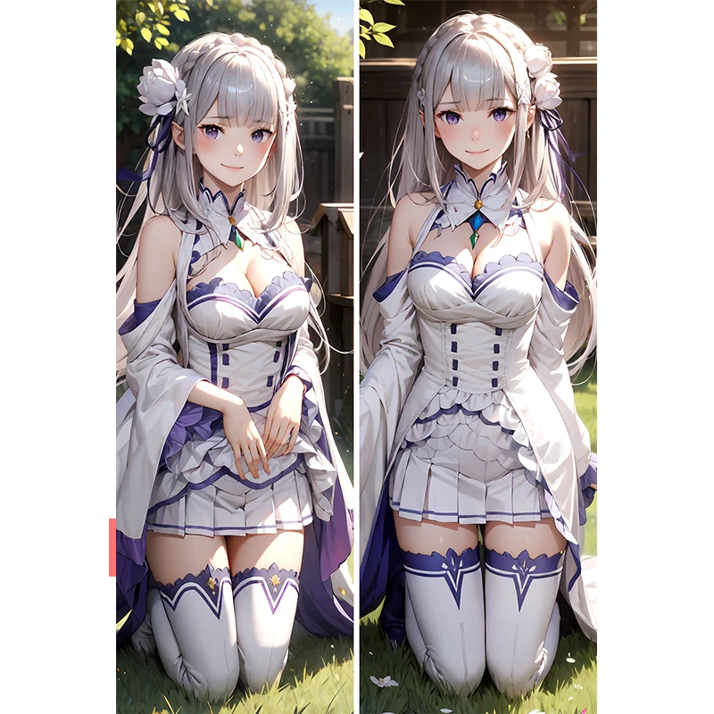 

Dakimakura anime дакимакура Подушка для тела Dakimakura из аниме «Эмилия» (Re:Zero) с серебристыми волосами, Двусторонняя Подушка с принтом в натуральную величину для взрослых