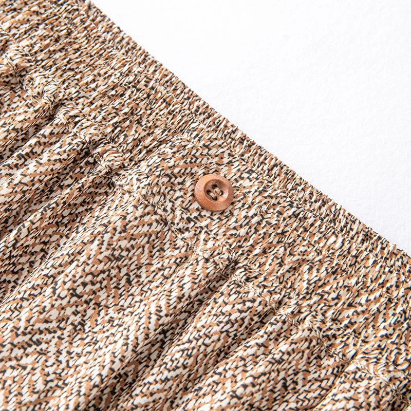 95% التوت الحرير 5% دنة جورجيت الحرير النساء السراويل الجمل المطبوعة واسعة الساق السراويل الطويلة مرونة الخصر مع جيوب QQ049