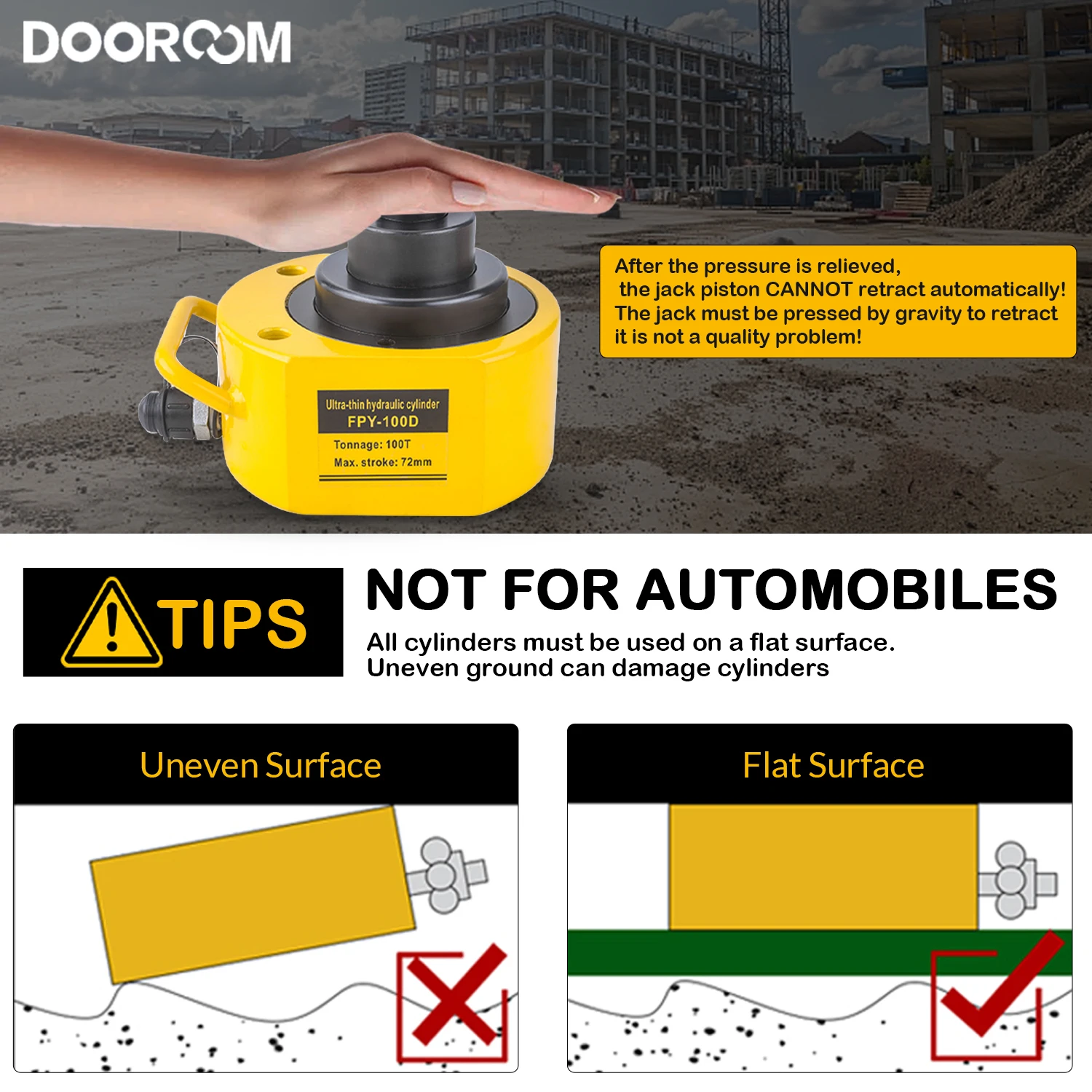 DOOROOM 10T-50T Hydraulic Ram Jack Multi-Section Stroke 24-65mm Hydraulic Cylinder Ultra-thin Multi-section Lifting Jack