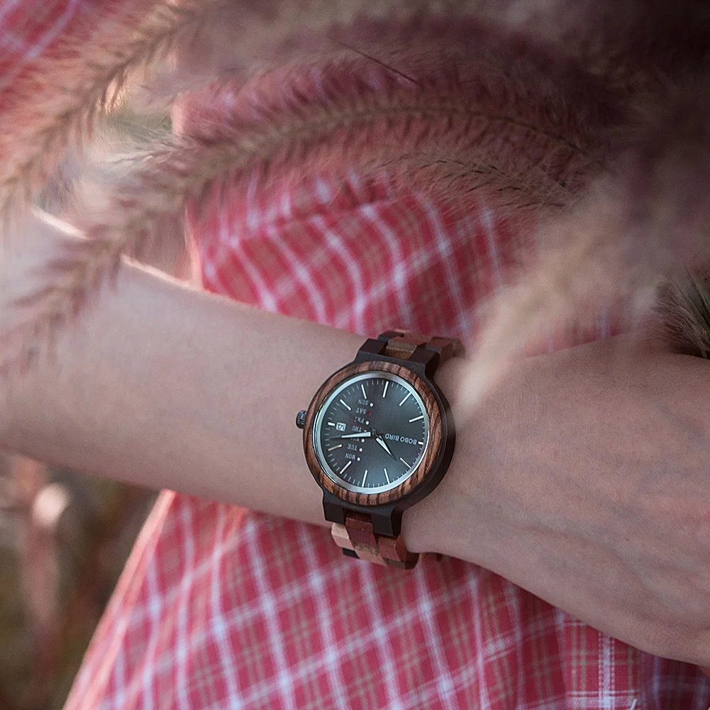 นาฬิกาคู่ BOBO BIRD นาฬิกาข้อมือไม้ควอตซ์ แสดงวัน วันที่ เวลา พร้อมไฟเรืองแสง ดีไซน์ไม้หลากสี นาฬิกาของขวัญแต่งงานแบบกำหนดเองได้