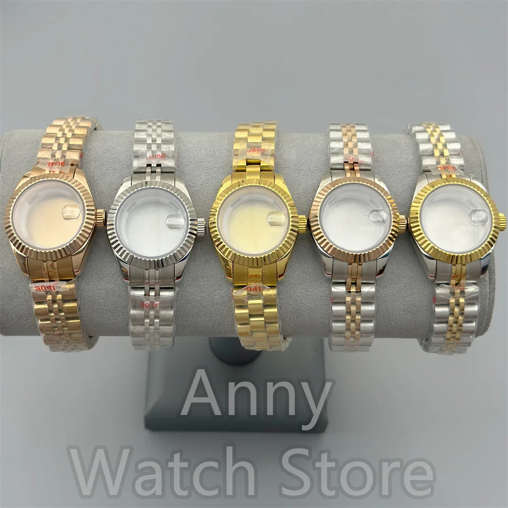 NH05 28mm Fluted Curved Sapphire Glass Steel Diving Watch Case For Ladies Fit NH05 NH06 Movement Fit Women's 20.5mm Dial